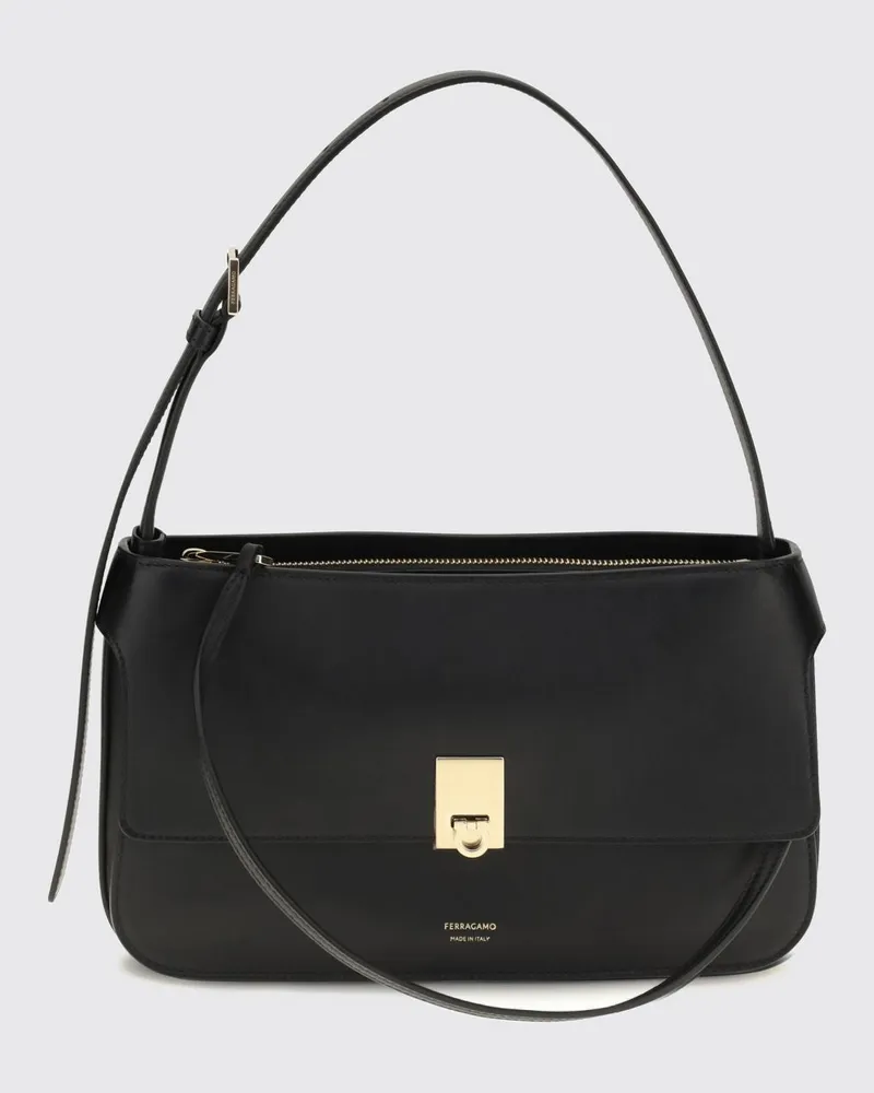 Ferragamo Mini-Schultertasche aus Kalbsleder mit Gancini-Verschluss Schwarz