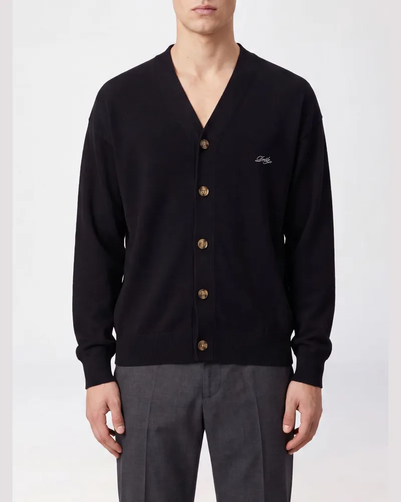 Drôle de Monsieur Woll-Cardigan von mit V-Ausschnitt und gesticktem Logo Schwarz