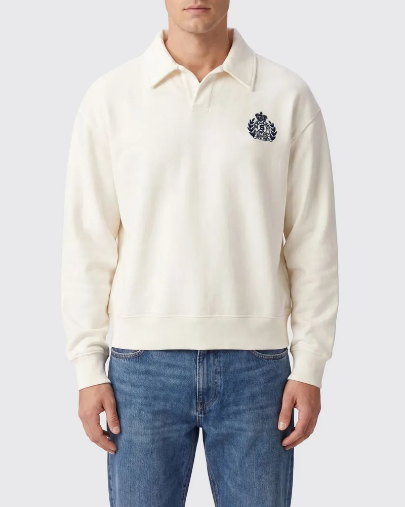 SPORTY & RICH SPORTY  RICH Langarm-Polohemd Sporty & Rich aus Baumwolle mit Schild-Logo und überschnittenen Schultern Weiß