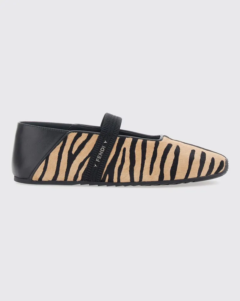 Fendi Academia Mary Jane Ballerinas aus Kalbshaar mit Animal-Print und Logo Braun