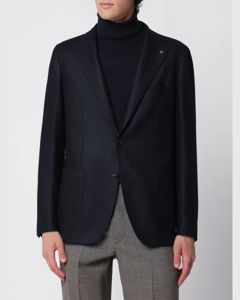Tagliatore Einreihiger Blazer von aus Schurwolle und Kaschmir mit aufgesetzten Taschen Blau