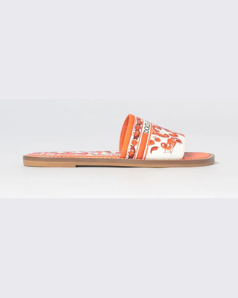 Dolce & Gabbana DOLCE  GABBANA Jungen-Slides DOLCE & GABBANA aus Canvas mit Majolika-Print und Logo-Schriftzug Orange