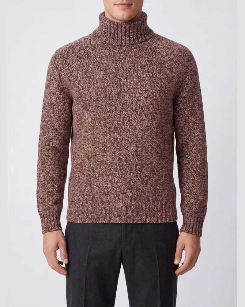 Brunello Cucinelli Rollkragenpullover aus Seide, Kaschmir und Wolle mit Rippbündchen Burgunderrot