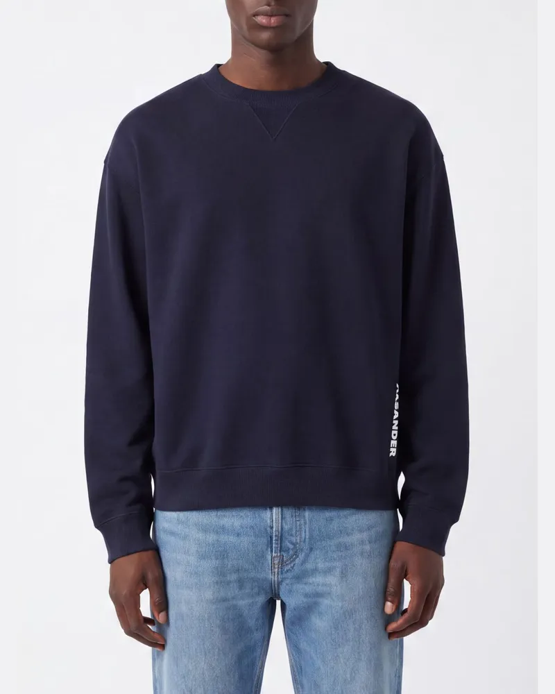 Jil Sander Rundhals-Sweatshirt aus Baumwolle mit elastischen Bündchen und Saum Schwarz