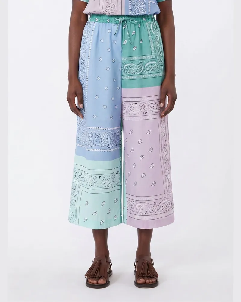 Róhe Cropped-Hose aus Baumwolle mit weitem Bein und Bandana-Print Bunt