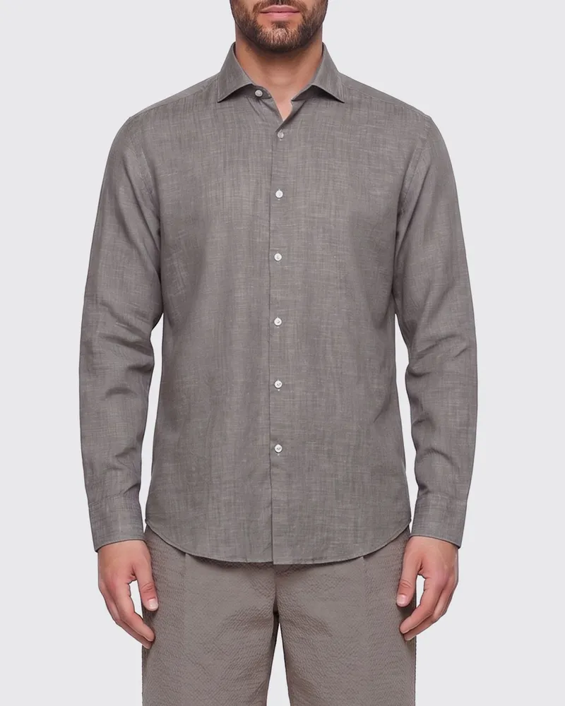 HUGO BOSS Casual Hemd aus Baumwolle und Leinen Beige