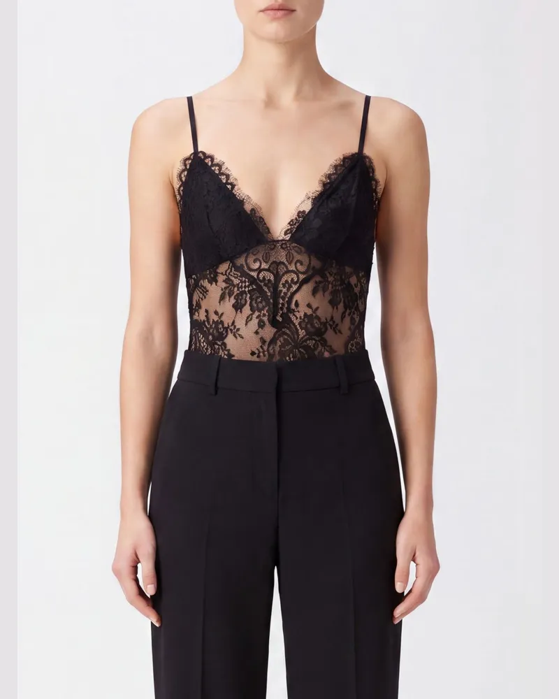 Zimmermann Figurbetontes, transparentes Spitzen-Abendtop mit schulterfreiem Design Schwarz