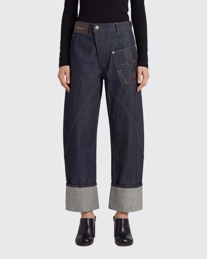 J.W.Anderson Hoch taillierte Twisted Workwear Jeans mit weitem Bein und Umschlag Blau