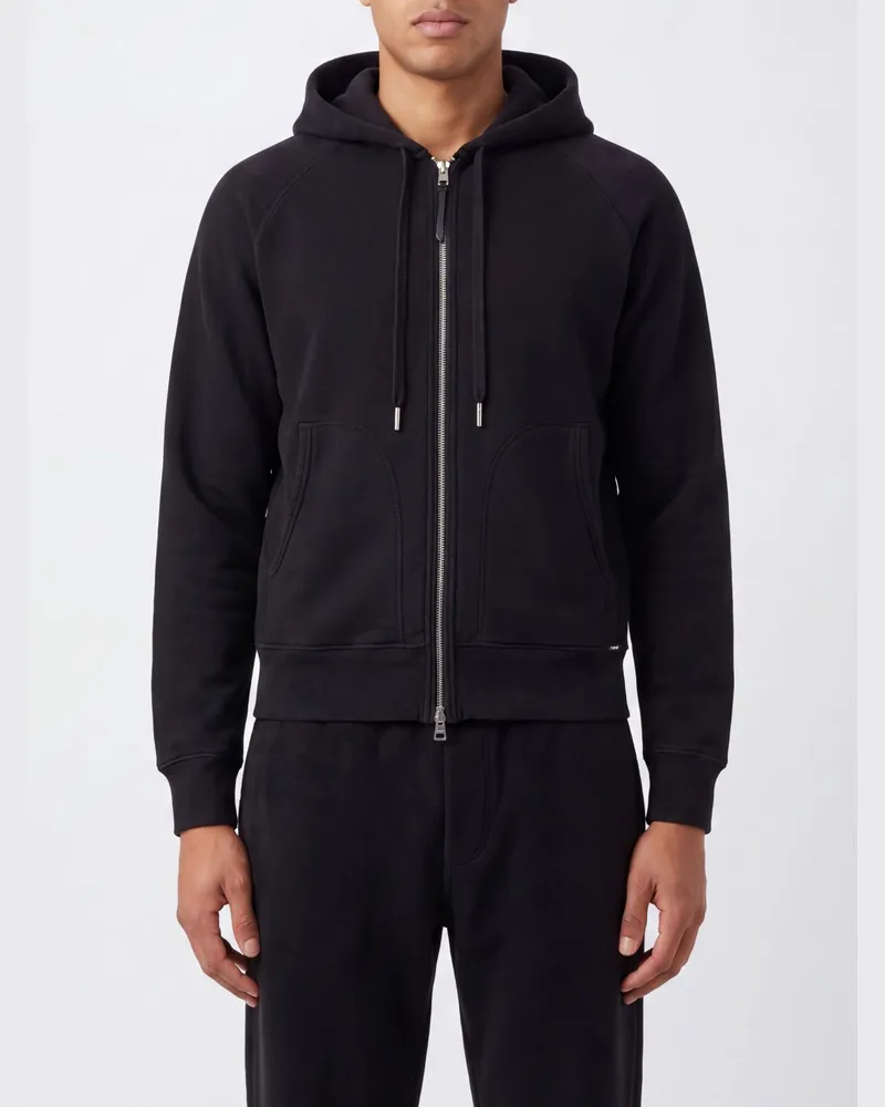 Tom Ford Baumwoll-Hoodie mit Kordelzug und Reißverschluss Schwarz
