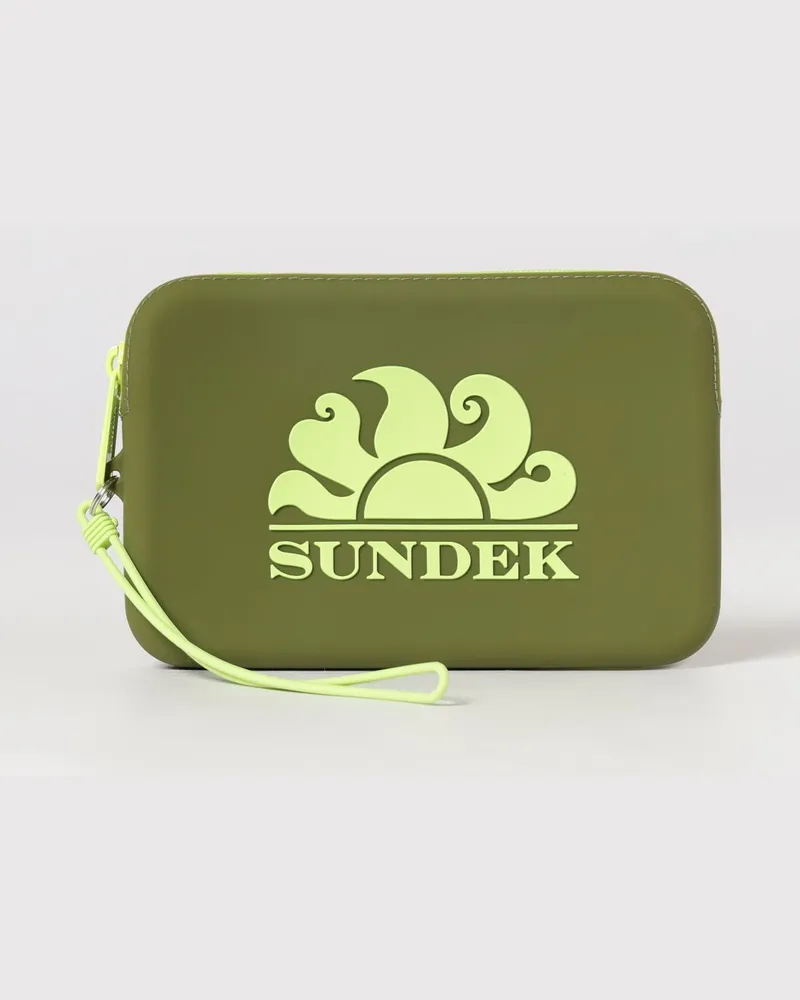 Sundek Clutch-Tasche für Jungen aus Gummi mit Logo und Handgelenkschlaufe Grün
