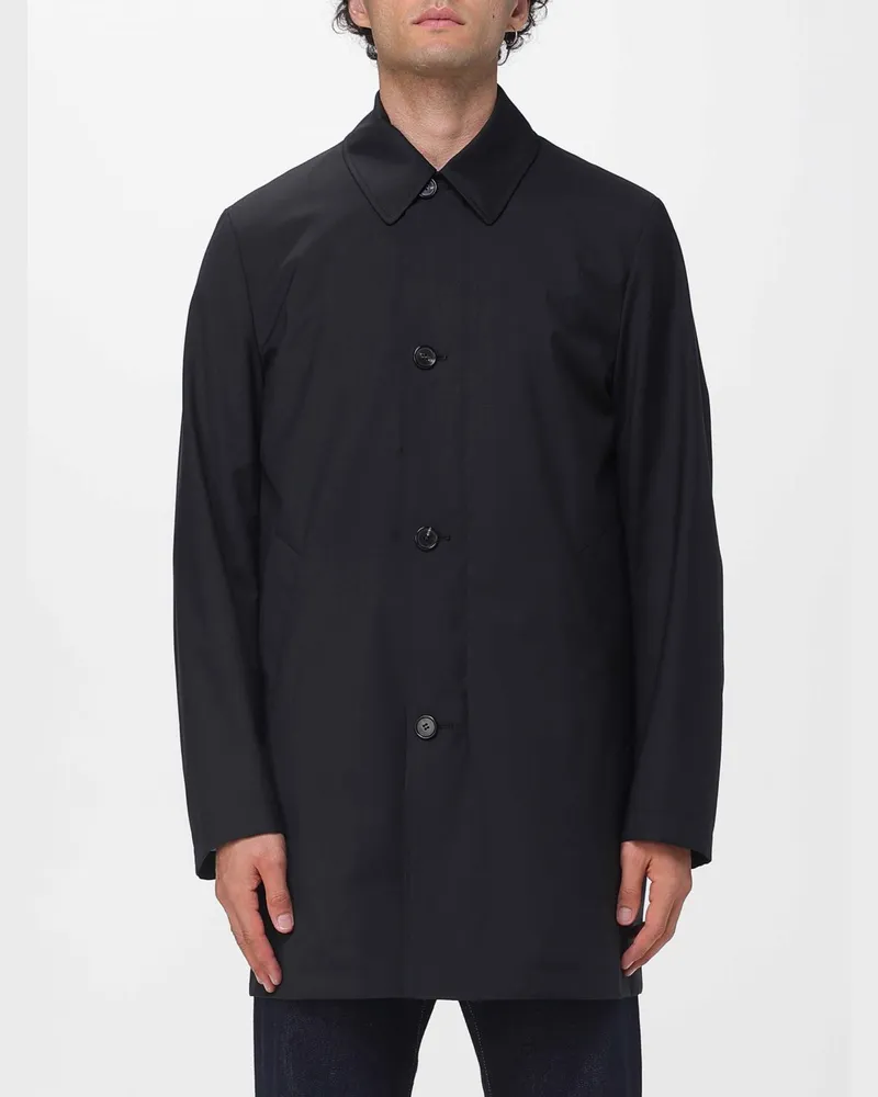 Paul Smith Einreihiger, knielanger Wollmantel mit klassischem Kragen Schwarz