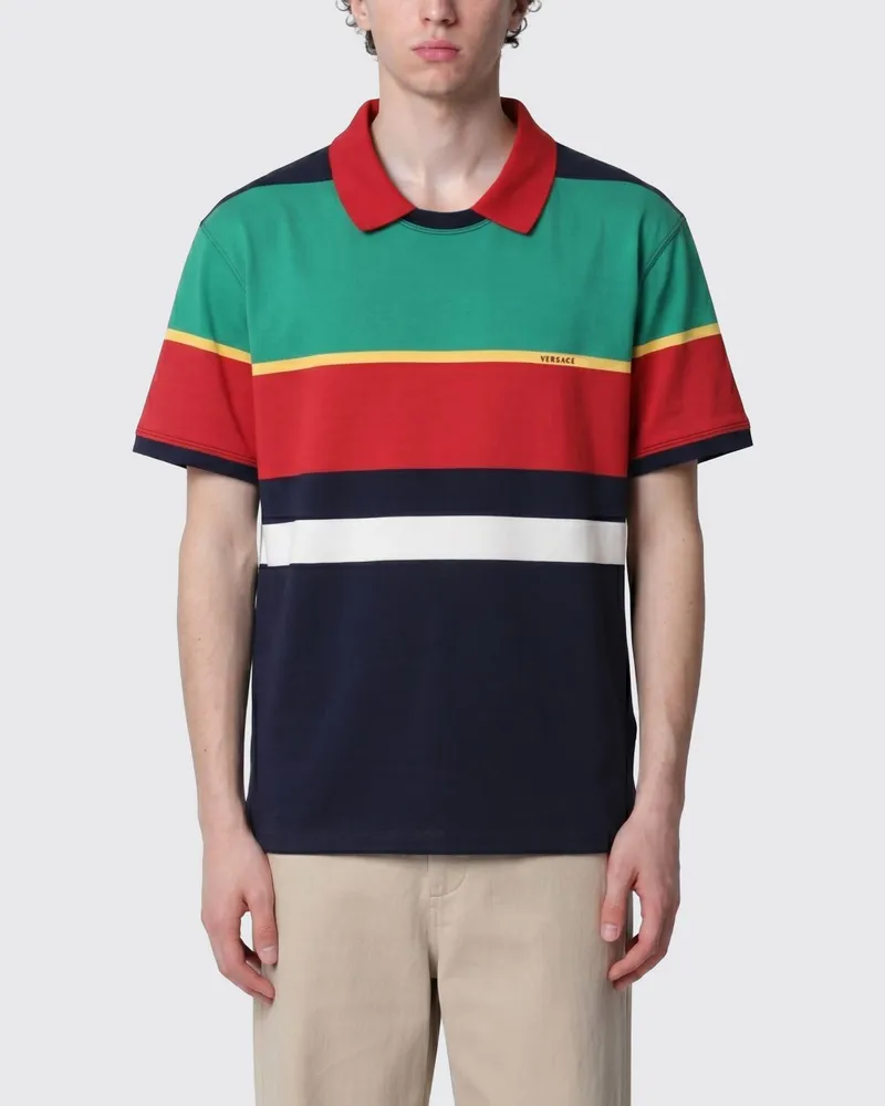Versace Gestreiftes Polo-Shirt aus Baumwolle von Grün