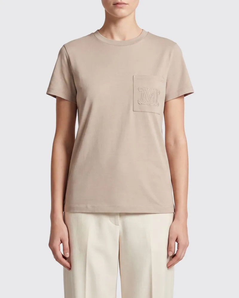 Max Mara Baumwoll-T-Shirt mit Monogramm und aufgesetzter Tasche Grau