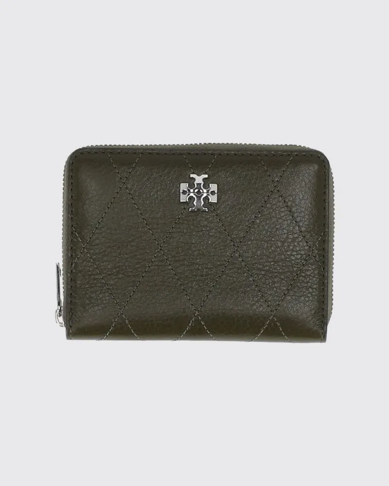 Tory Burch Kleines Charlie Leder-Portemonnaie mit Reißverschluss und Double T-Logo Grün