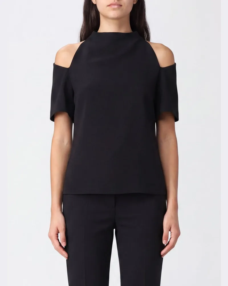 Federica Tosi Kurzarm-Cady-Bluse mit Stehkragen und Cut-Out-Schultern Schwarz