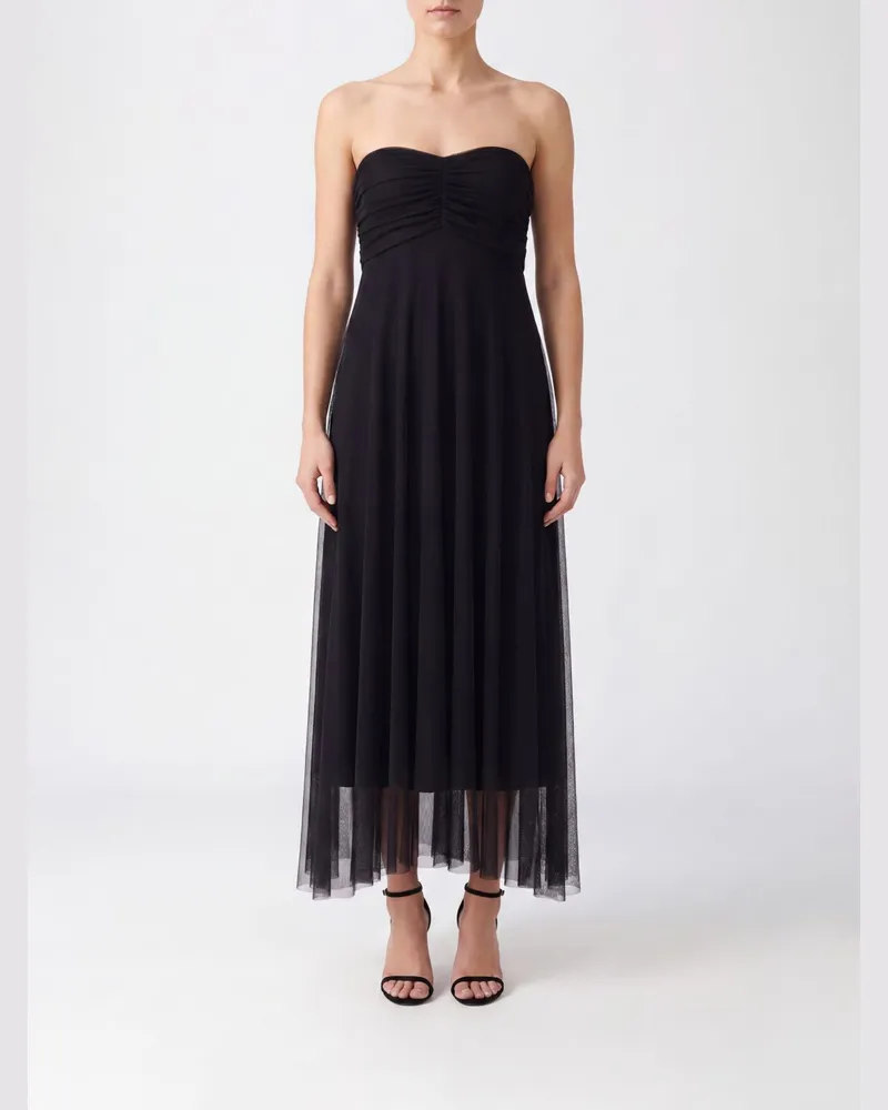 Twin-Set A-Linien-Midikleid aus Tüll mit Herzausschnitt und schulterfreiem Design Schwarz