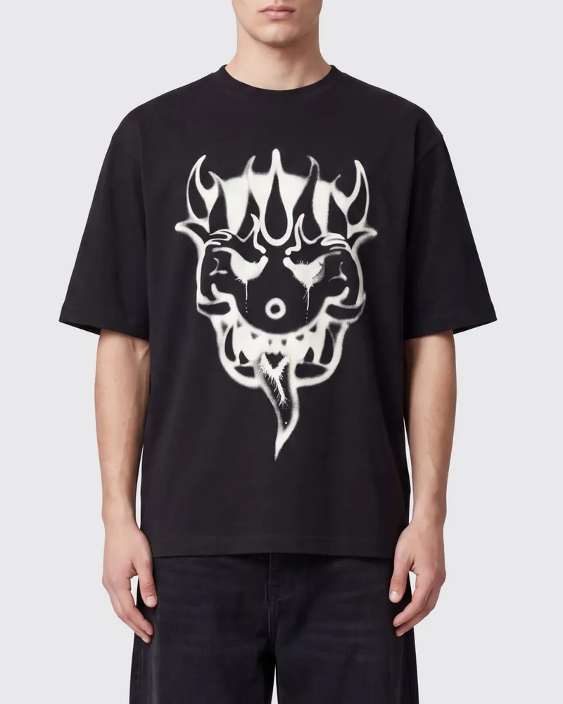 Y-3 Baumwoll-T-Shirt mit Grafikdruck und kurzen Ärmeln Schwarz