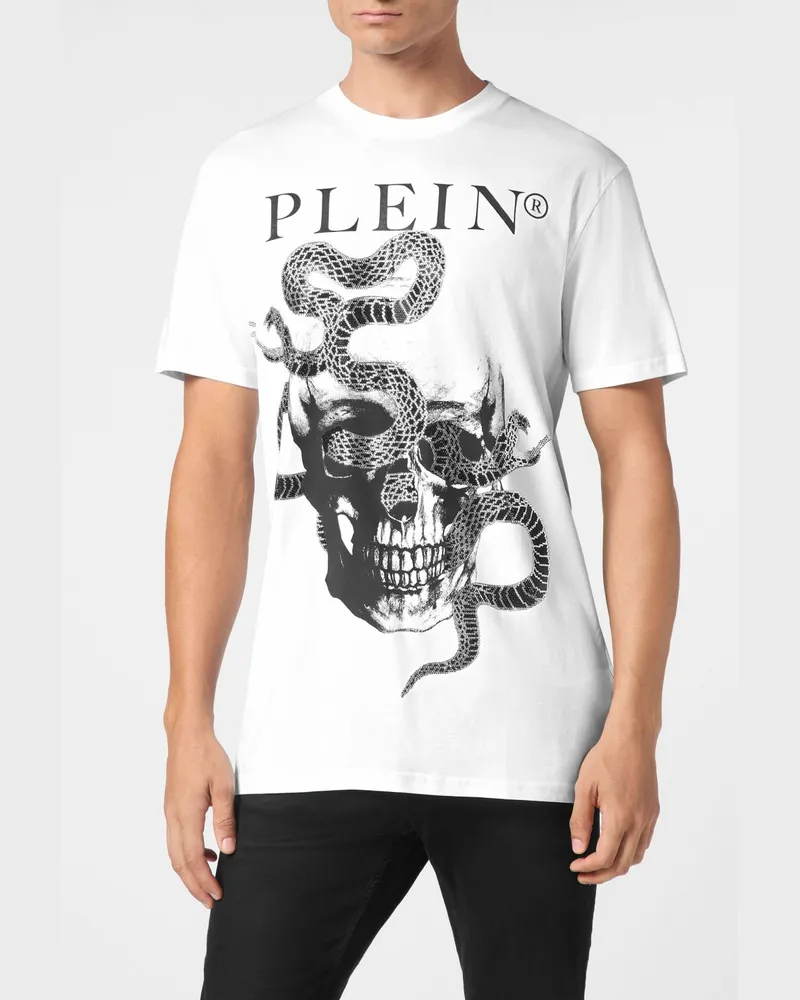 Philipp Plein Baumwoll-T-Shirt mit Totenkopf-Druck und Strass-Verzierungen Weiß