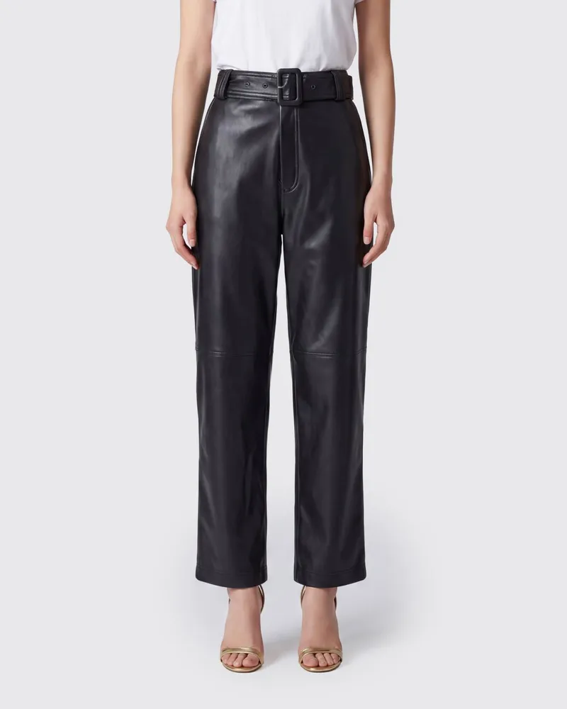 Twin-Set Hoch taillierte Cropped-Hose aus Kunstleder mit geradem Bein Schwarz