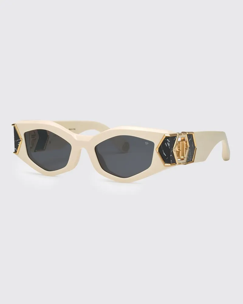 Philipp Plein Ovale Hera Cat-Eye-Sonnenbrille aus Acetat mit Hexagon-Logo Beige