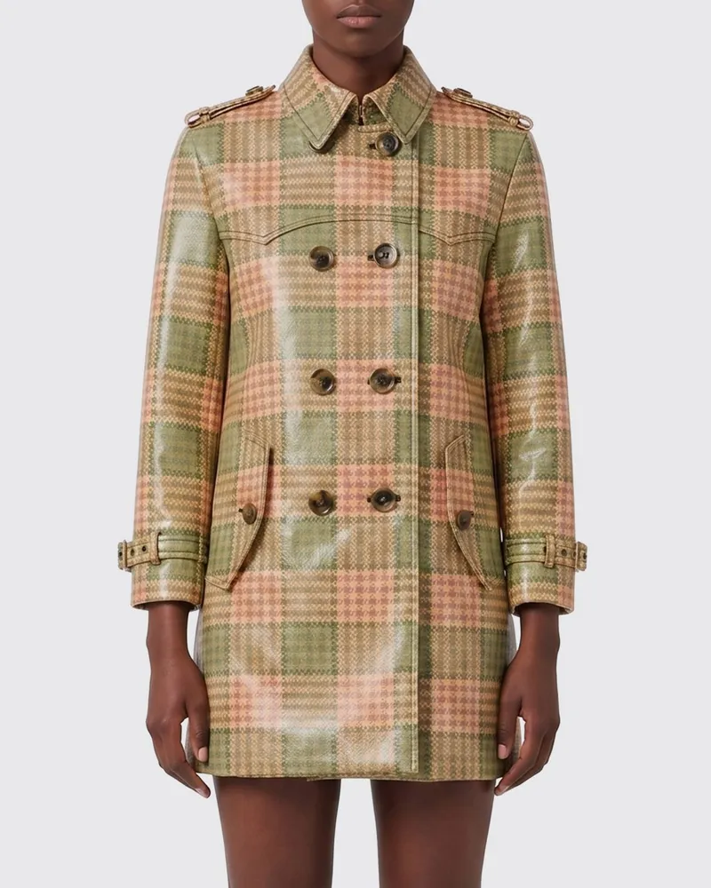 Burberry Karierter Polyester-Zweireiher-Trenchcoat Gelb