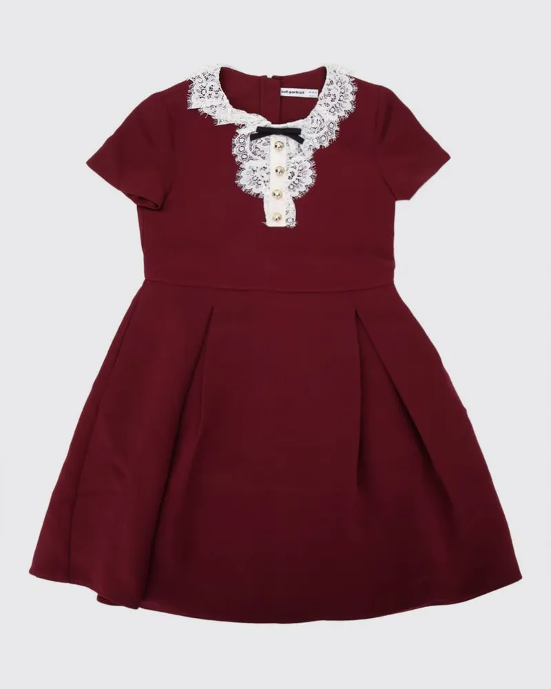 Self-Portrait Ausgestelltes kurzes Crêpe-Kleid von für Mädchen mit Spitzeneinsätzen Rot