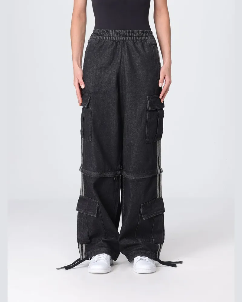 adidas Wide-Leg Cargo-Hose aus Baumwolldenim mit elastischem Bund Schwarz