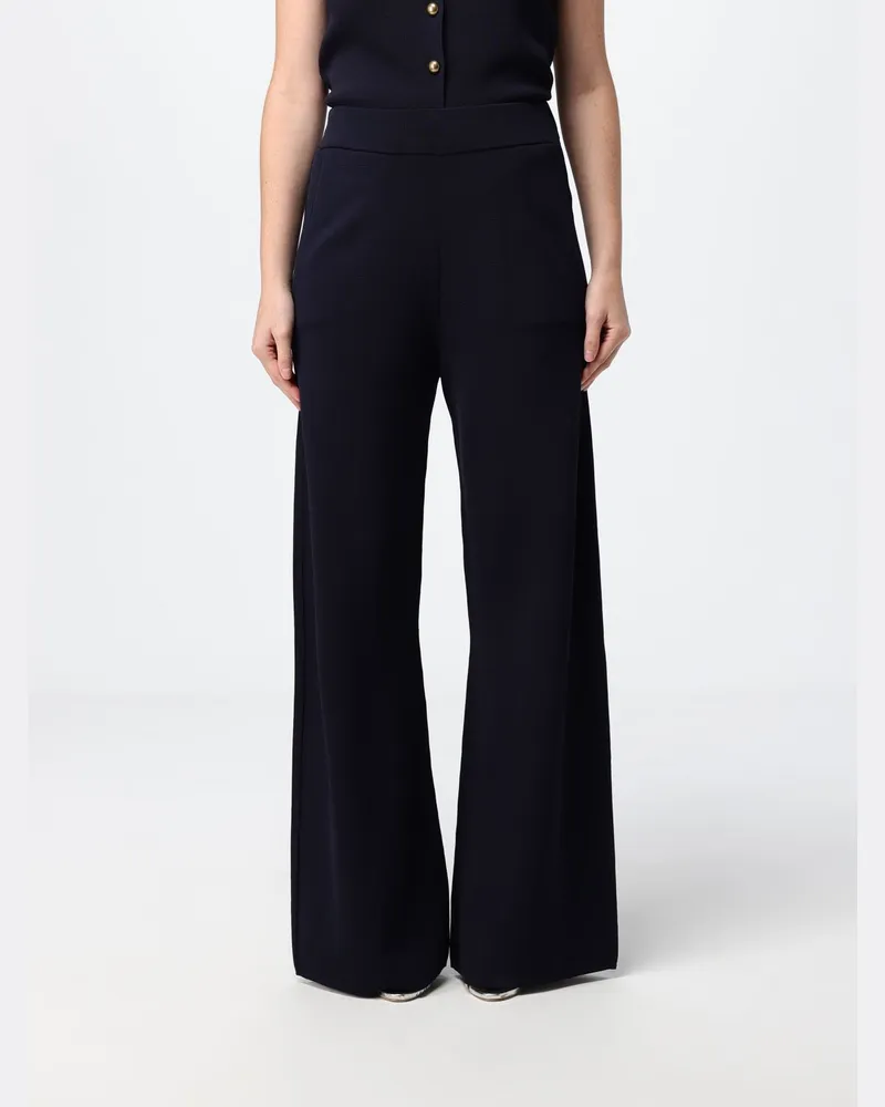 Max Mara Weit geschnittene Strickhose aus Wolle mit hohem Bund Navy