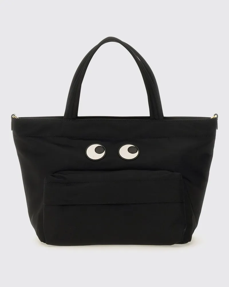 Anya Hindmarch Eyes Nylon-Handtasche mit Grafikdruck und abnehmbarem Schultergurt Schwarz
