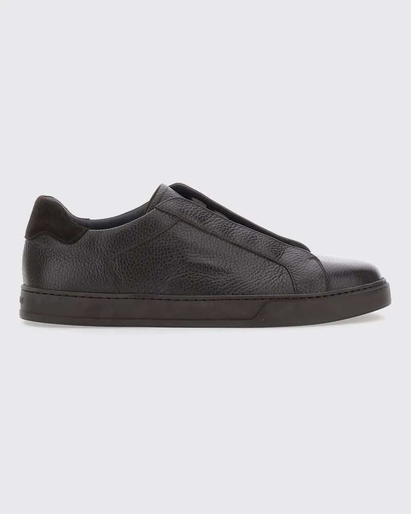 Doucal´s Slip-on-Sneaker von aus genarbtem Kalbsleder mit elastischen Schnürsenkeln Braun