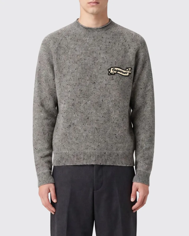 Dsquared2 Rundhalspullover im College-Stil aus Wollmischung mit gesticktem Logo Grau