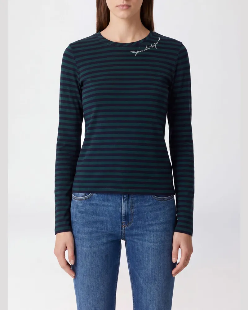 Liu Jo Gestreiftes Langarm-T-Shirt mit Kontrastlogo Grün