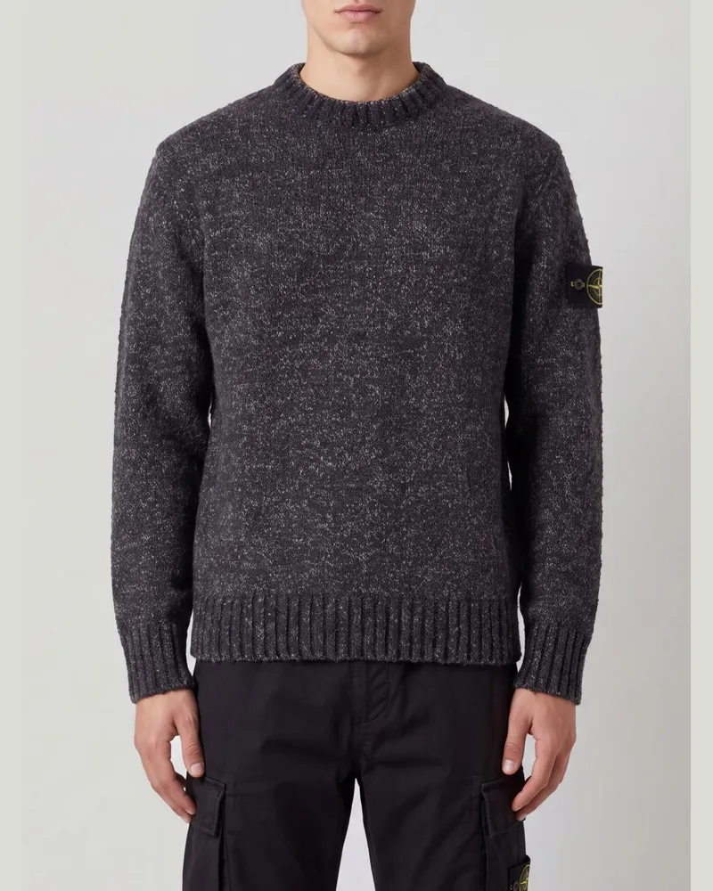 Stone Island Rundhalspullover aus Wollmischung mit Compass-Logo-Patch Grau