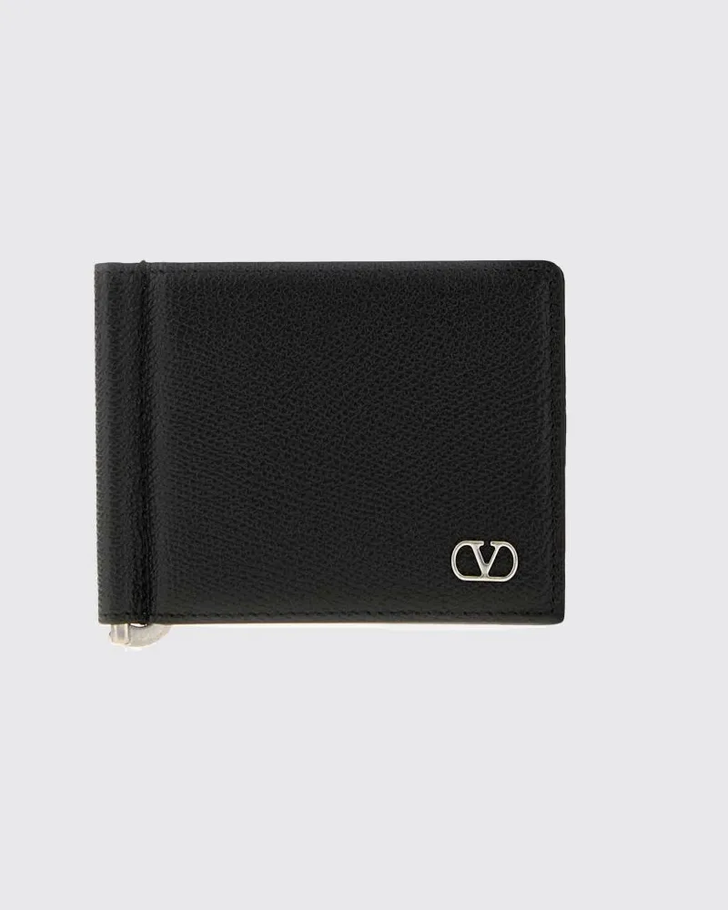 Valentino Garavani Leder-Bifold-Geldbörse mit VLogo und Geldklammer Schwarz