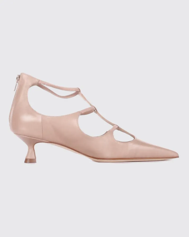 Anna F. T-Strap-Pumps aus Glattleder mit niedrigem Stilettoabsatz Beige
