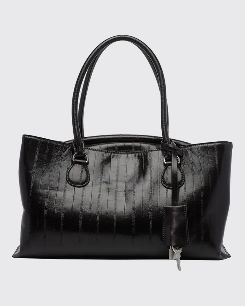 OSOI Shell Brot Schultertasche aus Lackleder mit Schloss und abnehmbarem Riemen Braun