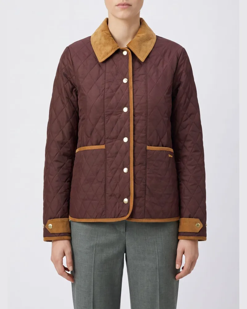 Barbour Gesteppte Hemdjacke aus gewachster Baumwolle mit kontrastierendem Samtkragen Braun