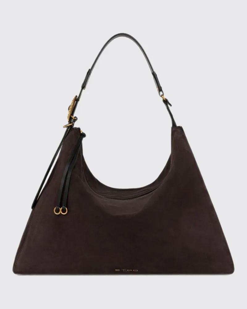 Etro Große Tote-Bag aus Veloursleder mit verstellbarem Henkel und ausgestellter Form Braun