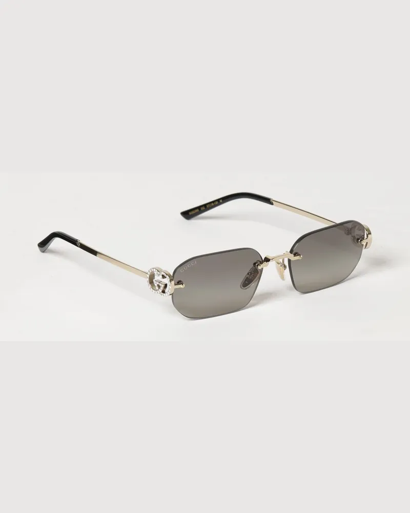 Gucci GG Monogramm Rechteckige Metall-Sonnenbrille Gold