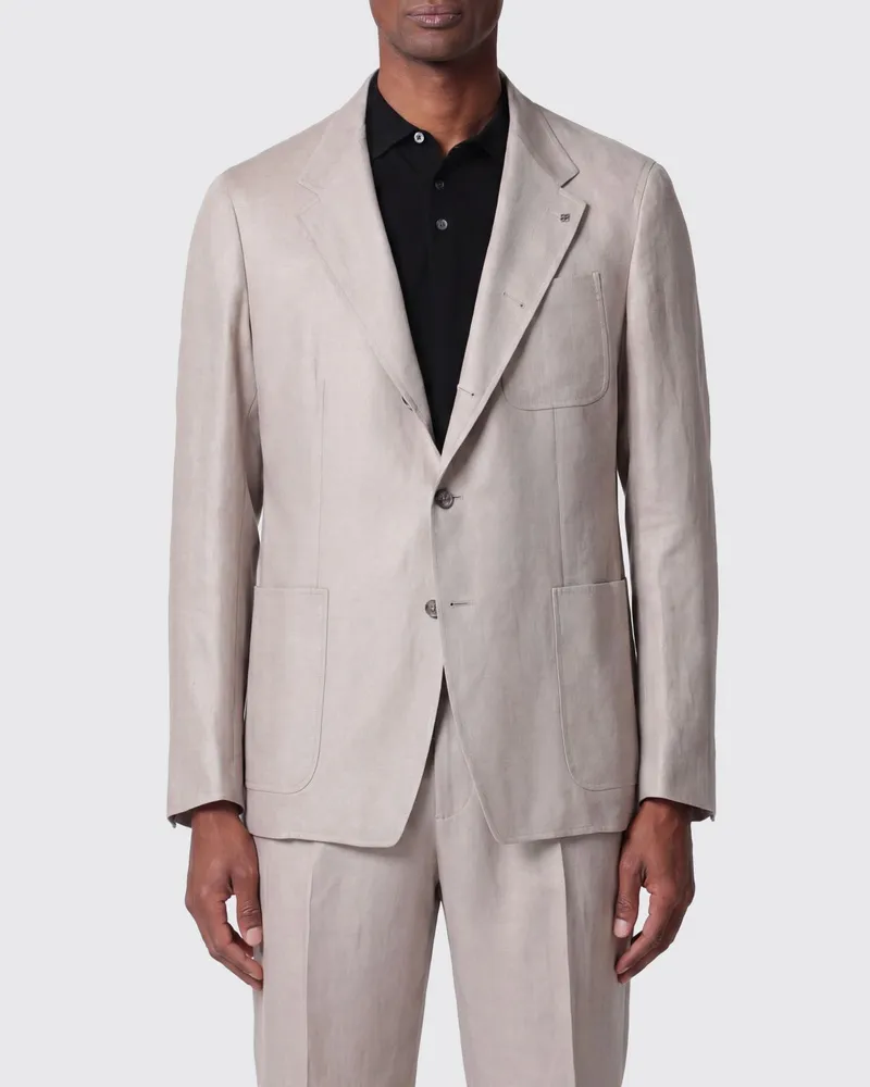 Tagliatore Einreihiger Leinenblazer mit Reverskragen Beige