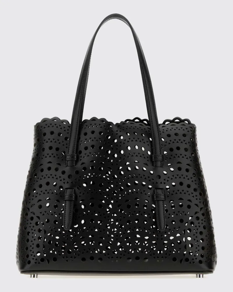 Alaïa Kleine Mina Schultertasche aus perforiertem, glattem Kalbsleder Schwarz