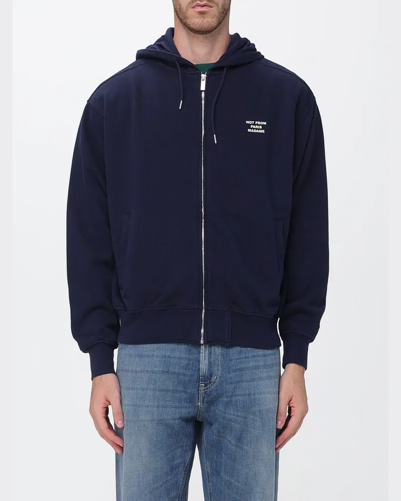 Drôle de Monsieur Baumwoll-Kapuzenjacke mit Reißverschluss und Kontrastlogo Navy