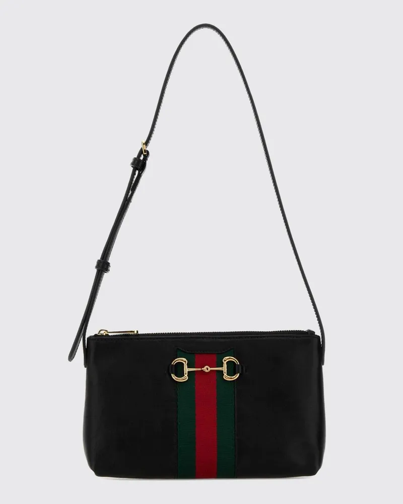 Gucci Horsebit Web Mini-Umhängetasche aus Leder mit Web-Detail Schwarz