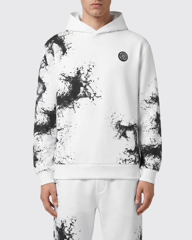 Philipp Plein Kapuzenpullover aus Baumwolle mit abstraktem Druck und Logo Weiß