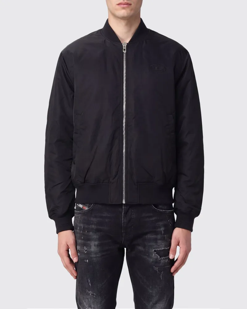 Diesel W-Type-D1-Sl Bomberjacke aus recyceltem Nylon mit gesticktem Oval-D-Logo Schwarz