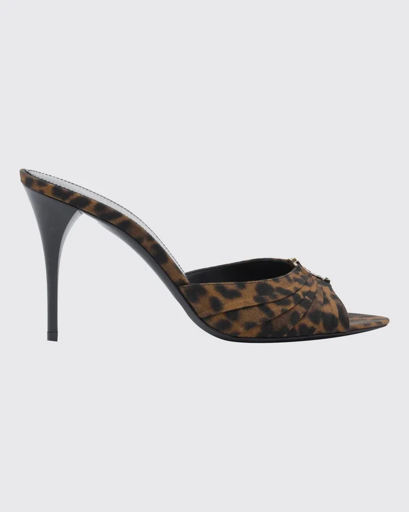 Saint Laurent Babylone Mules aus Satin mit Animal-Print und hohem Absatz Natural