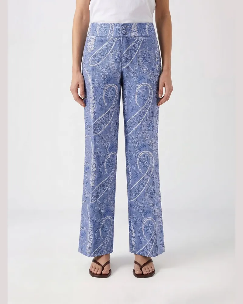 Etro Ausgestellte Hose aus Seidenmischung mit Paisley-Print Blau