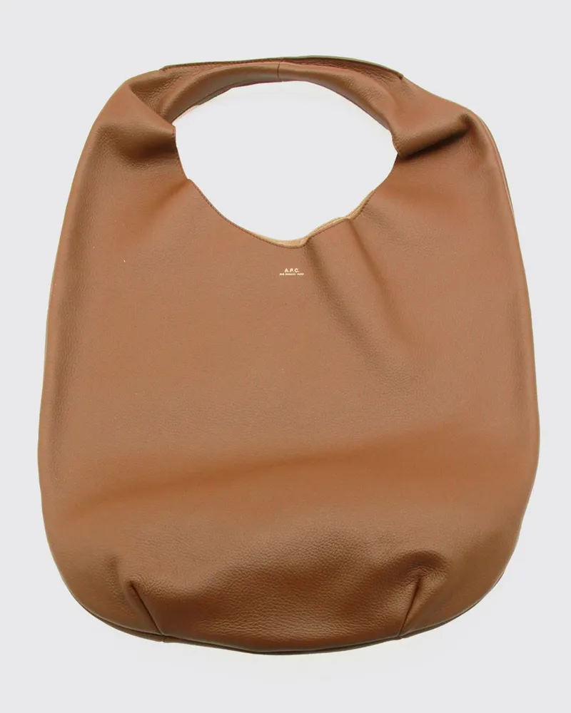 A.P.C. Große Schultertasche Le Neige aus genarbtem Leder mit laminiertem Logo Haselnuss