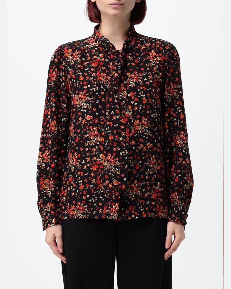 Gucci Seidenbluse mit Blumenprint und Schluppenkragen Schwarz