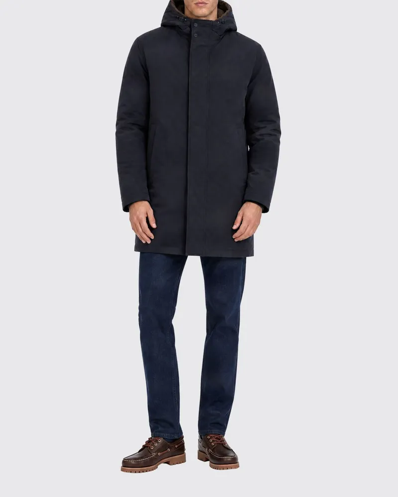 Herno Knielanger Parka aus Polyester mit verstellbarer Kapuze und Fleecefutter Navy